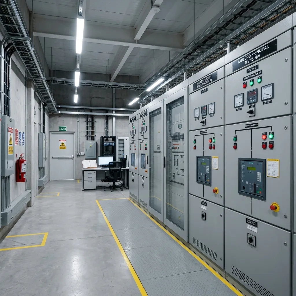 Interior de subestación eléctrica industrial de 34.5 kV instalada por SIMSA en Monterrey